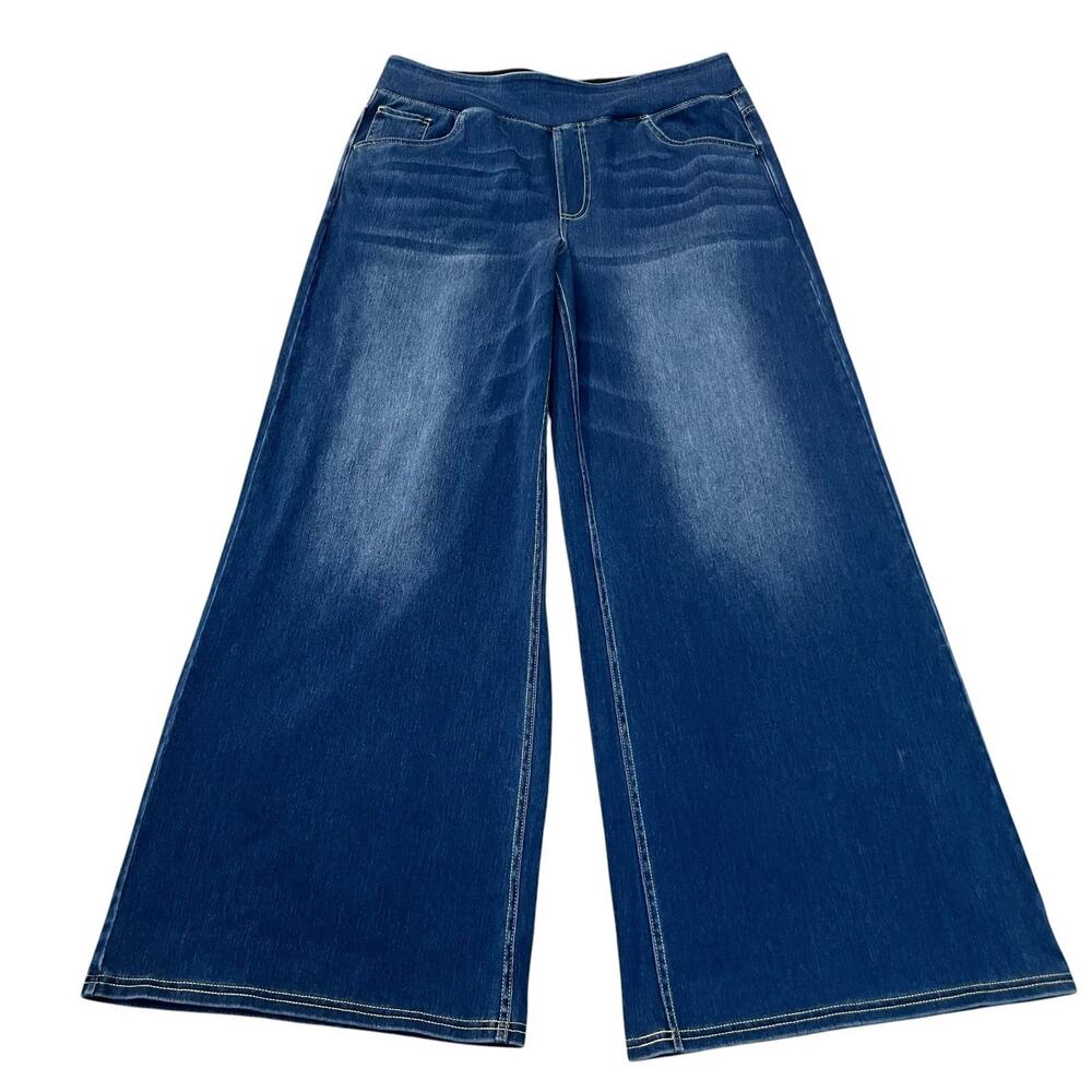 Halara Flex High Waisted Pockets Baggy Wide Leg Jeans XL Regular Pull On Blue